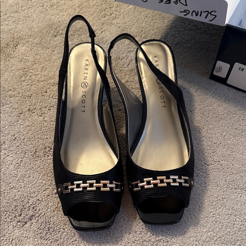 Karen Scott Black Peep-Toe Slingback Heels